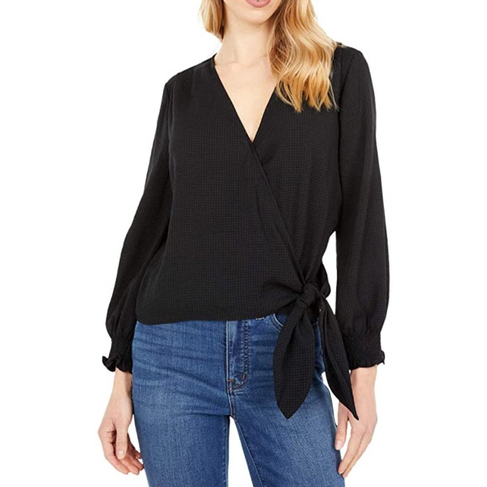 Madewell Smocked-Sleeve Wrap Tap size (small)